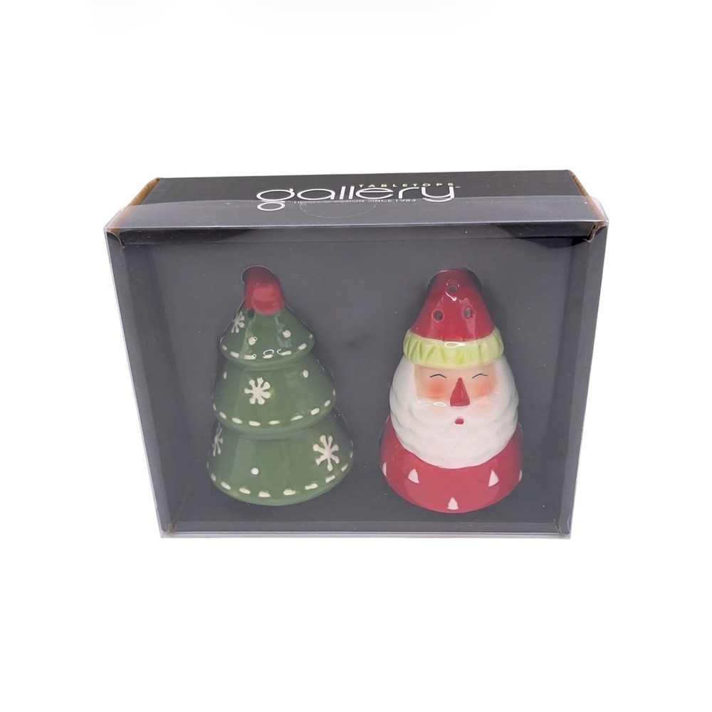 Ceramic Christmas Santa Claus & Pine Tree Salt & Pepper Shakers Set